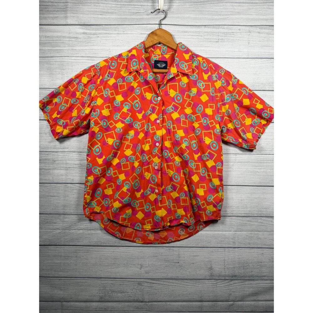 Vintage Dockers Men's M Orange Geometric 100% Cotton Button Up Shirt 4386